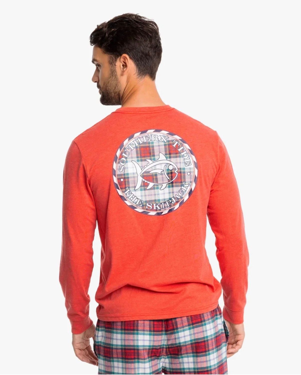 Southern Tide Men’s Plaid SJ Medallion Heather Long Sleeve Tee S Red 2