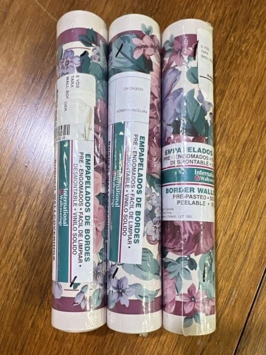 Lot of 3 Rolls (15 Yards) Int. Wallcoverings Tara Wallpaper Border Mulberry 1