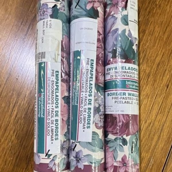 Lot of 3 Rolls (15 Yards) Int.  Wallcoverings Tara Wallpaper Border Mulberry