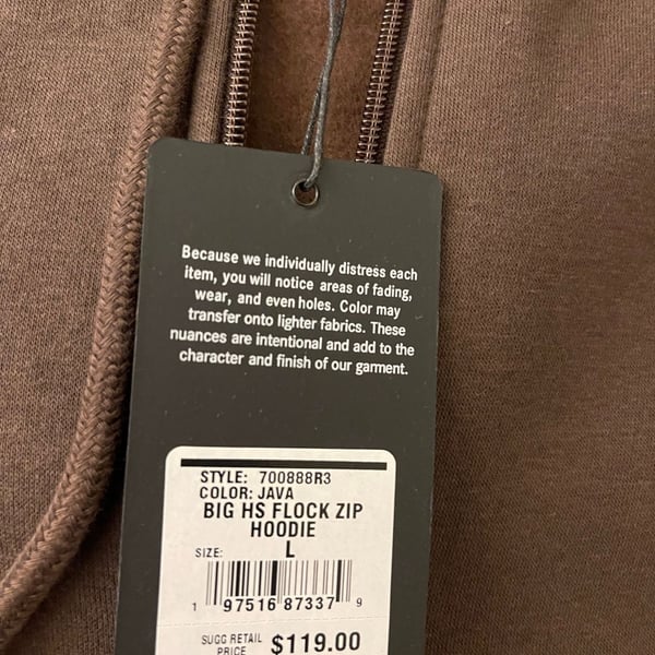 True Religion Big HS Flock Zip Hoodie Size L Java