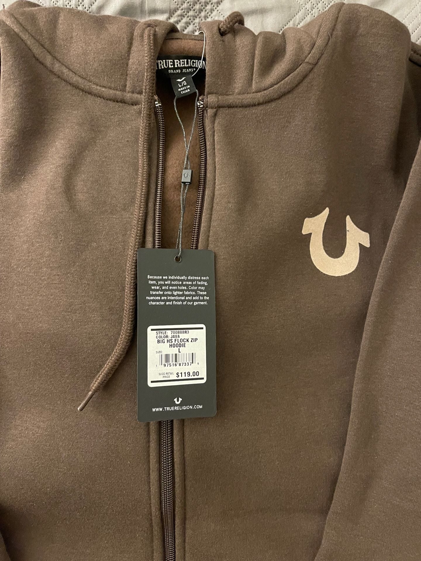 True Religion Big HS Flock Zip Hoodie Size L Java 3