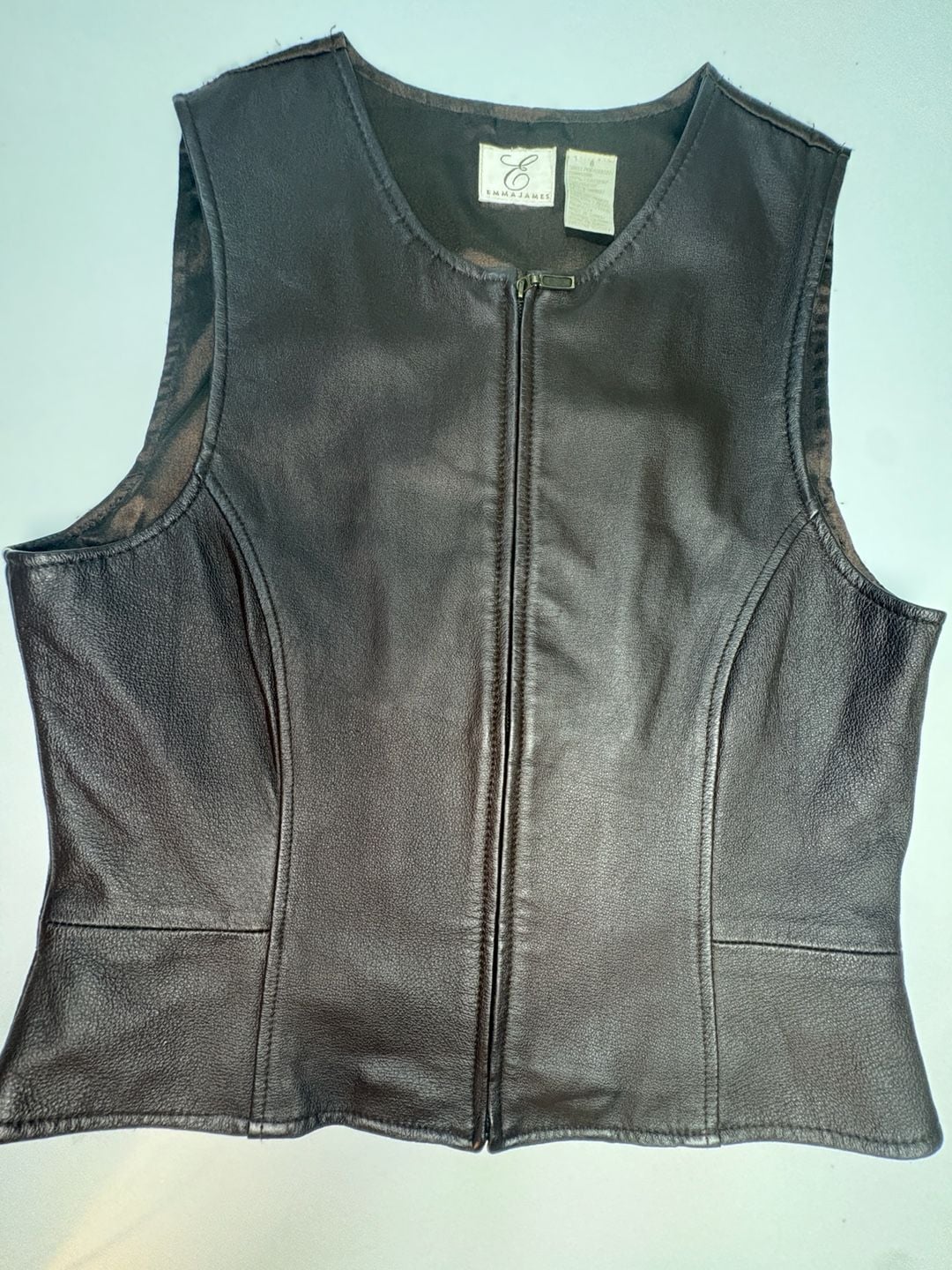 Emma James Womens 8 Brown Genuine Leather Zip Vest Fitted Y2K Moto Western 2