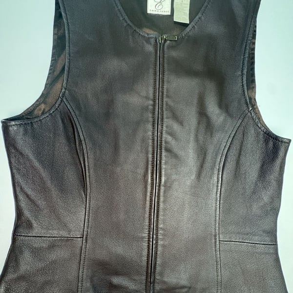 Emma James Womens 8 Brown Genuine Leather Zip Vest Fitted Y2K Moto Western