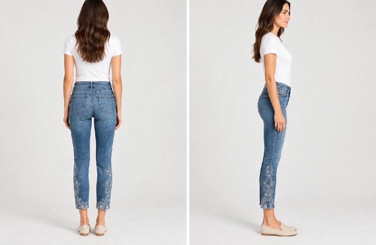 White House Black Market (WHBM) Mid-Rise Lace-Embroidered Crop Skinny Jeans 3