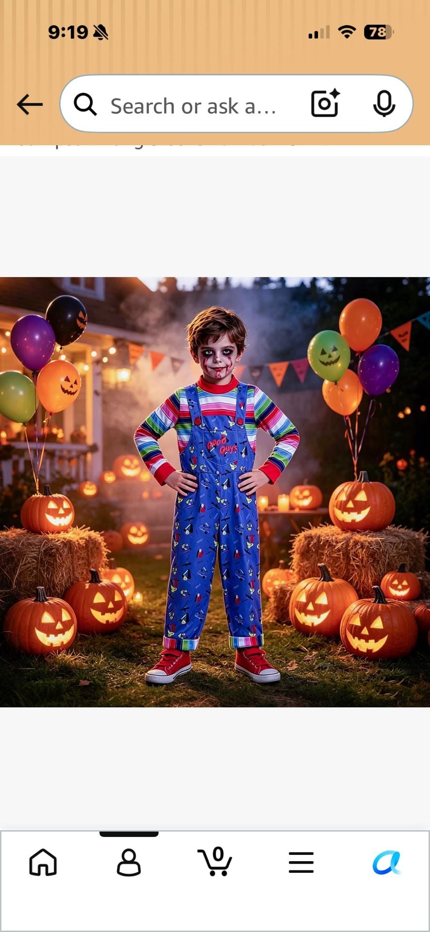 Ailker Child Chucky Costume Size L Blue Overalls and Rainbow Shirt Halloween 1