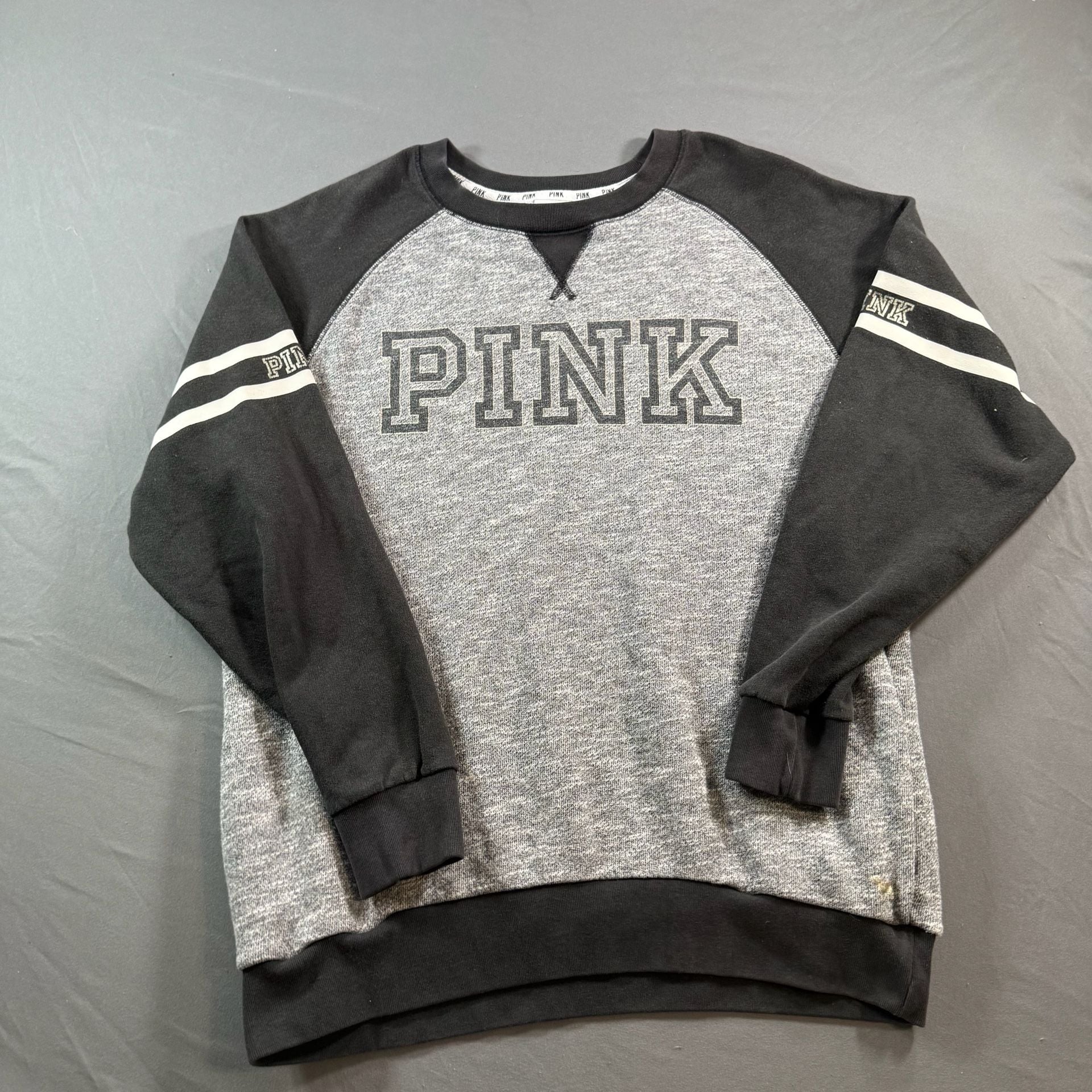 Victoria’s Secret PINK Varsity Crewneck Sweatshirt Gray Black Small 2