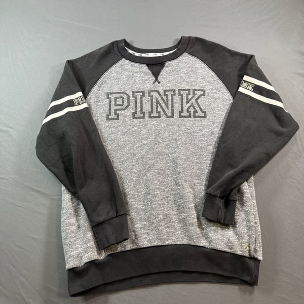 Victoria’s Secret PINK Varsity Crewneck Sweatshirt Gray Black Small