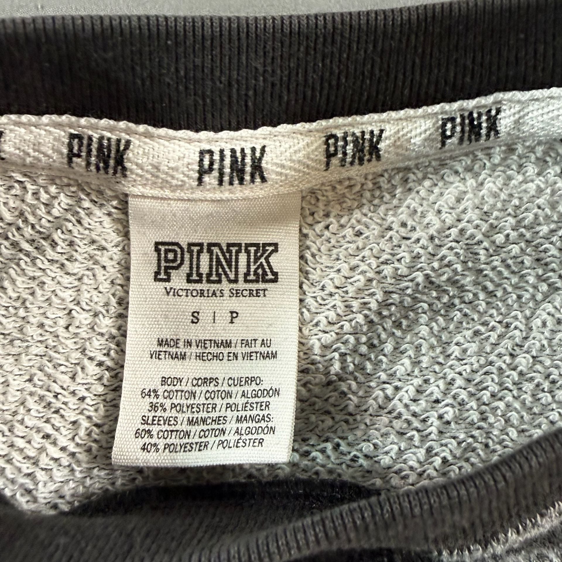 Victoria’s Secret PINK Varsity Crewneck Sweatshirt Gray Black Small 3