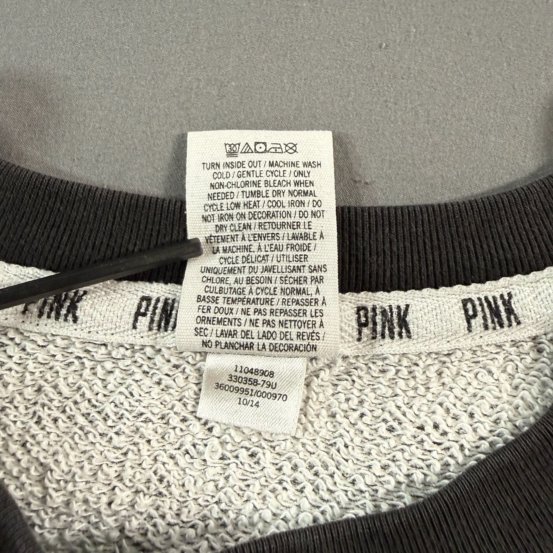 Victoria’s Secret PINK Varsity Crewneck Sweatshirt Gray Black Small 4