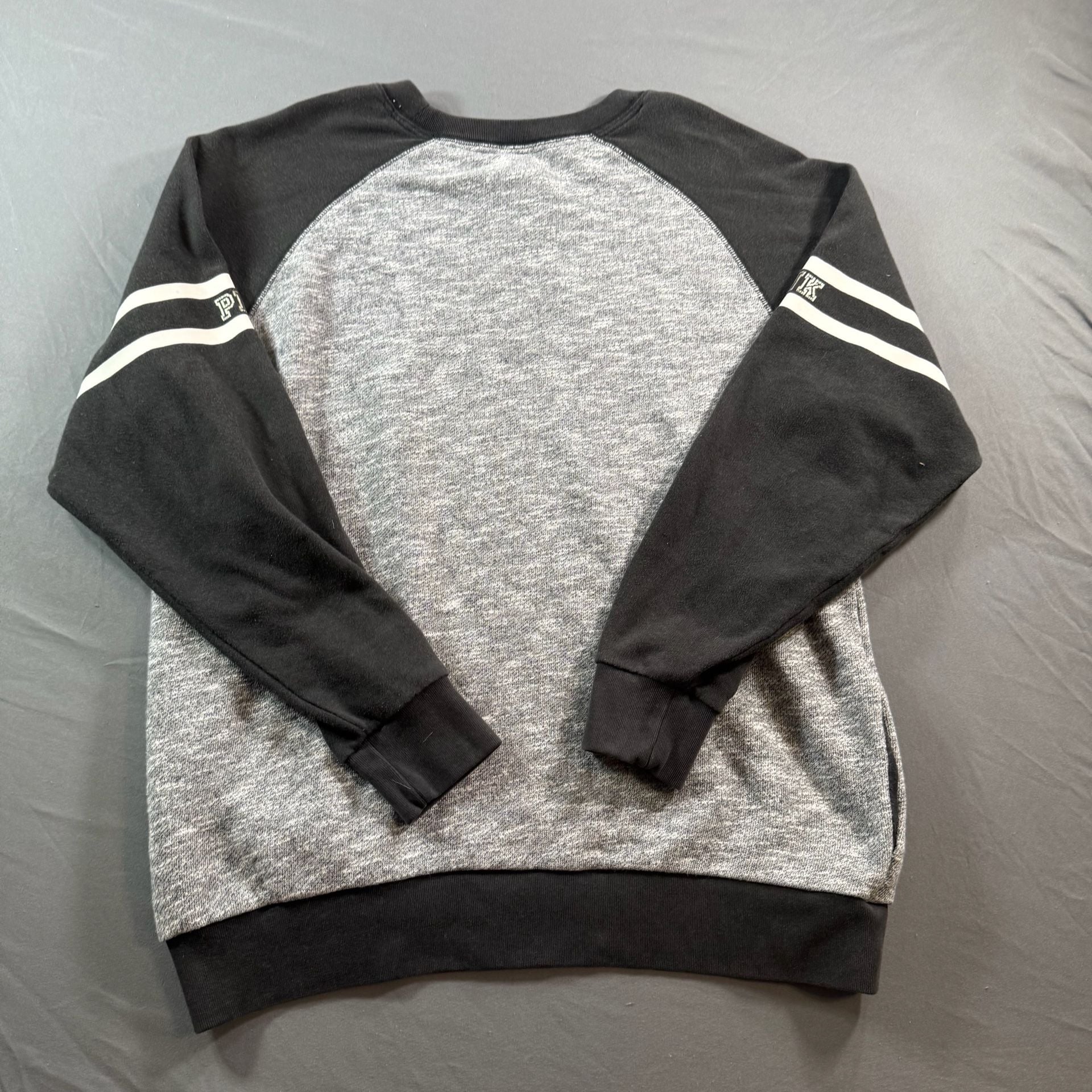 Victoria’s Secret PINK Varsity Crewneck Sweatshirt Gray Black Small 9