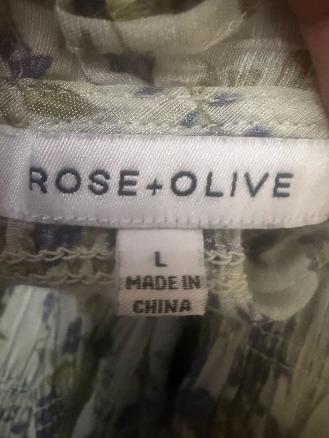 Rose + Olive Floral Smocked Long Sleeve Top Size L Green Blue White 5