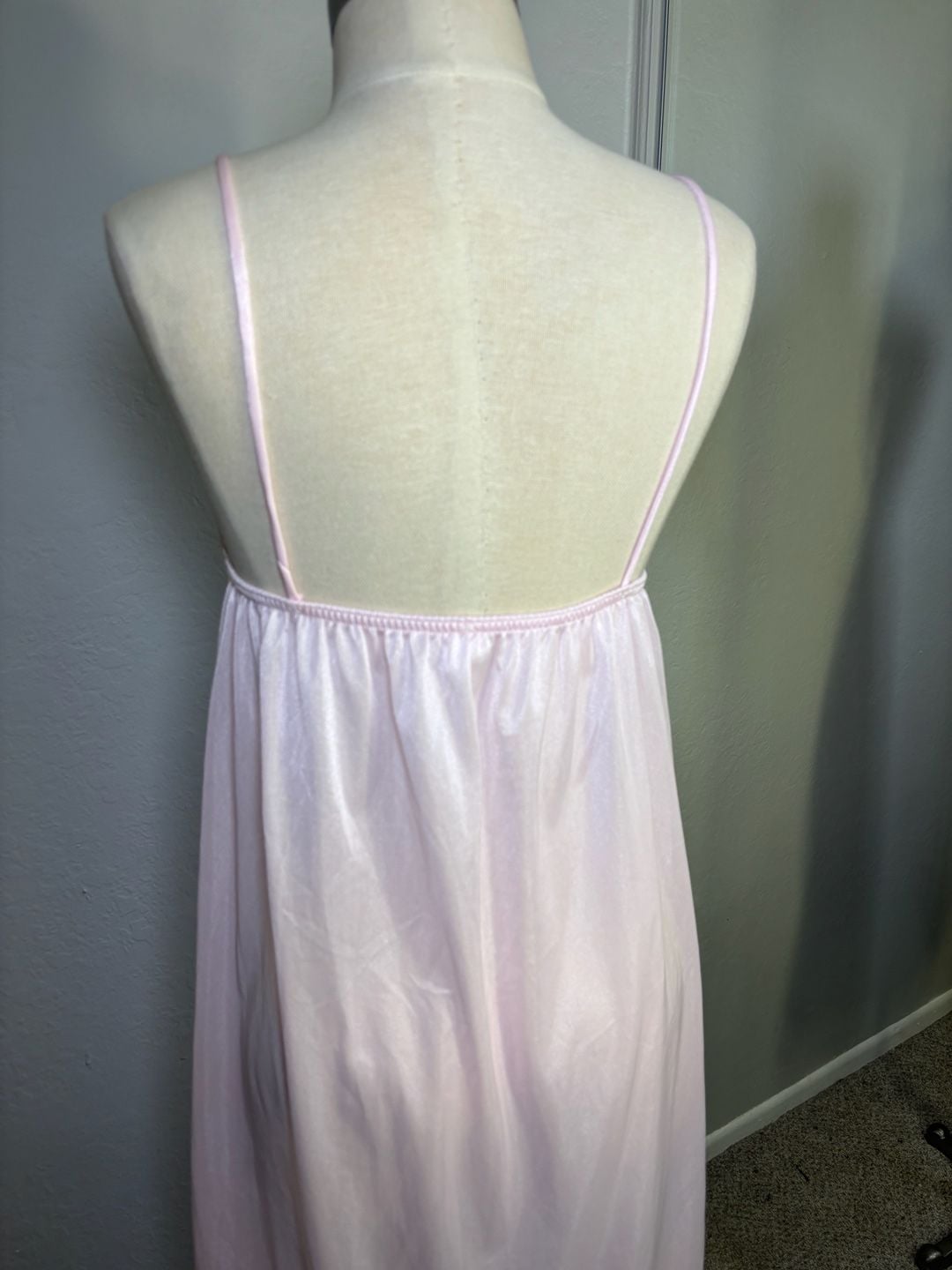 Vintage Pink Floral Embroidered Nylon Slip Dress Size Small 4