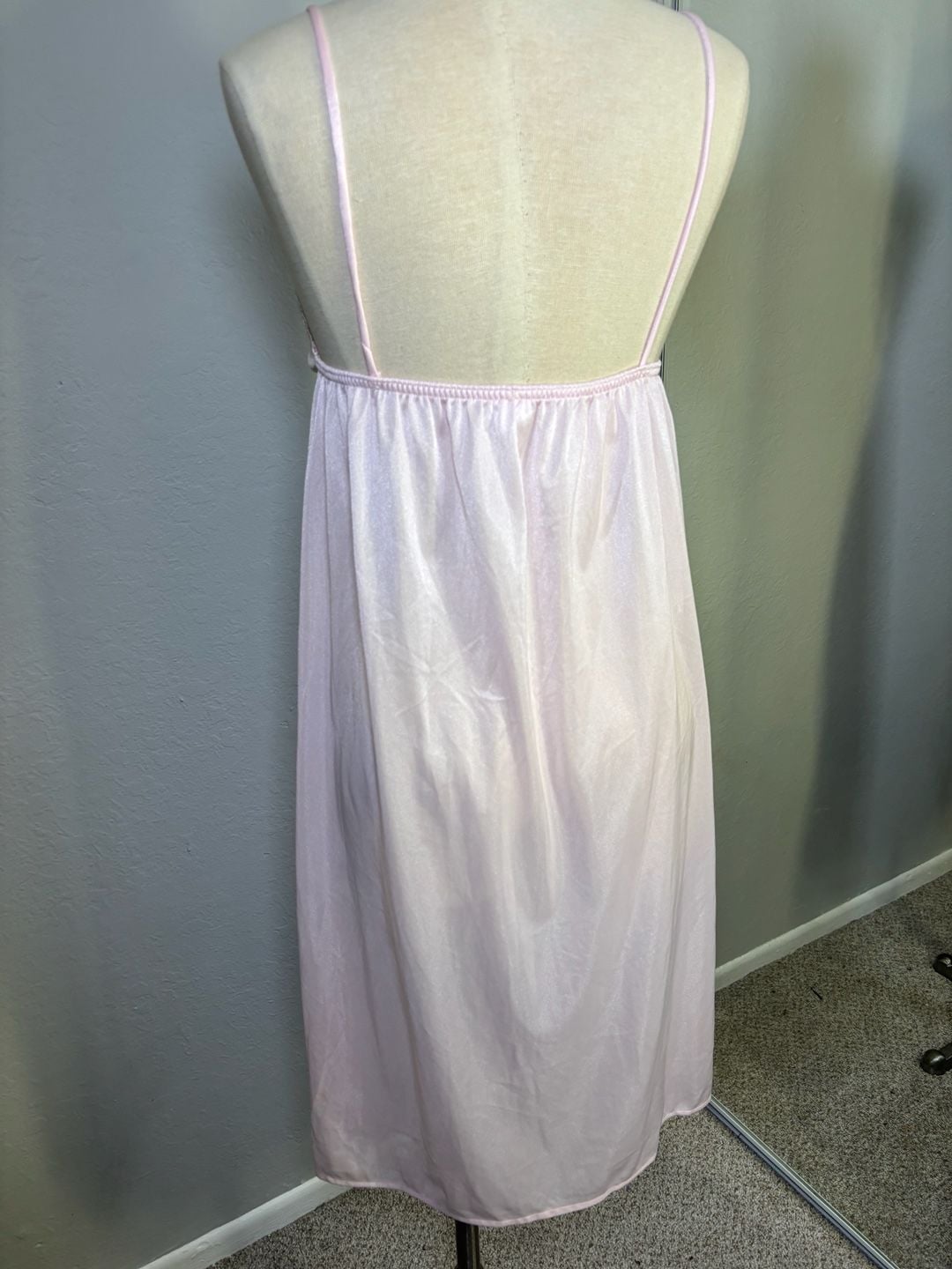 Vintage Pink Floral Embroidered Nylon Slip Dress Size Small 5