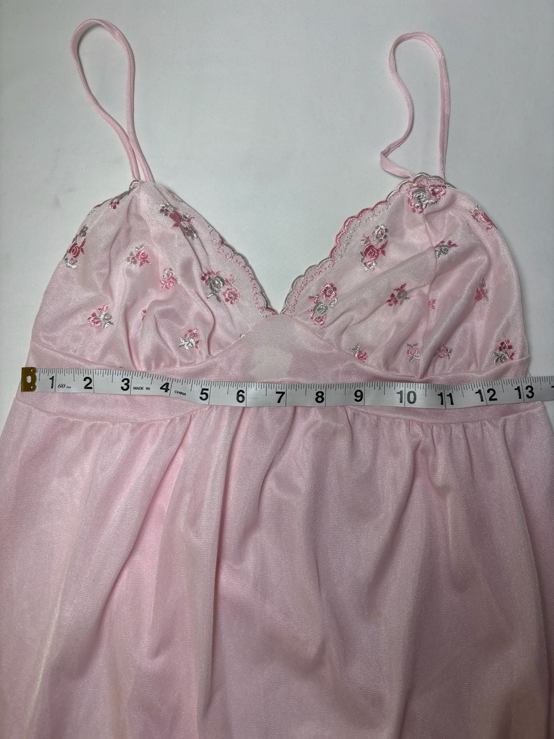 Vintage Pink Floral Embroidered Nylon Slip Dress Size Small 6