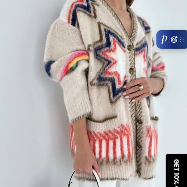 Commense Caesars Palace Cardigan Multicolor Boho Knit Sweater