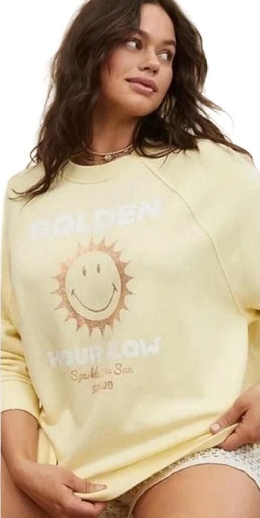 Aerie Golden Hour Glow Smiley Face Graphic Sweatshirt Oversized S 2