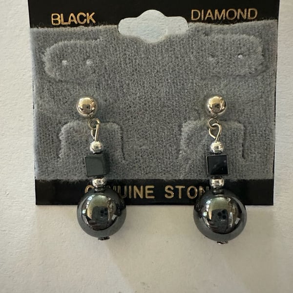 Alaska Black Diamond Genuine Stone Drop Earrings