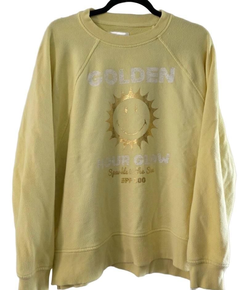 Aerie Golden Hour Glow Smiley Face Graphic Sweatshirt Oversized S 3