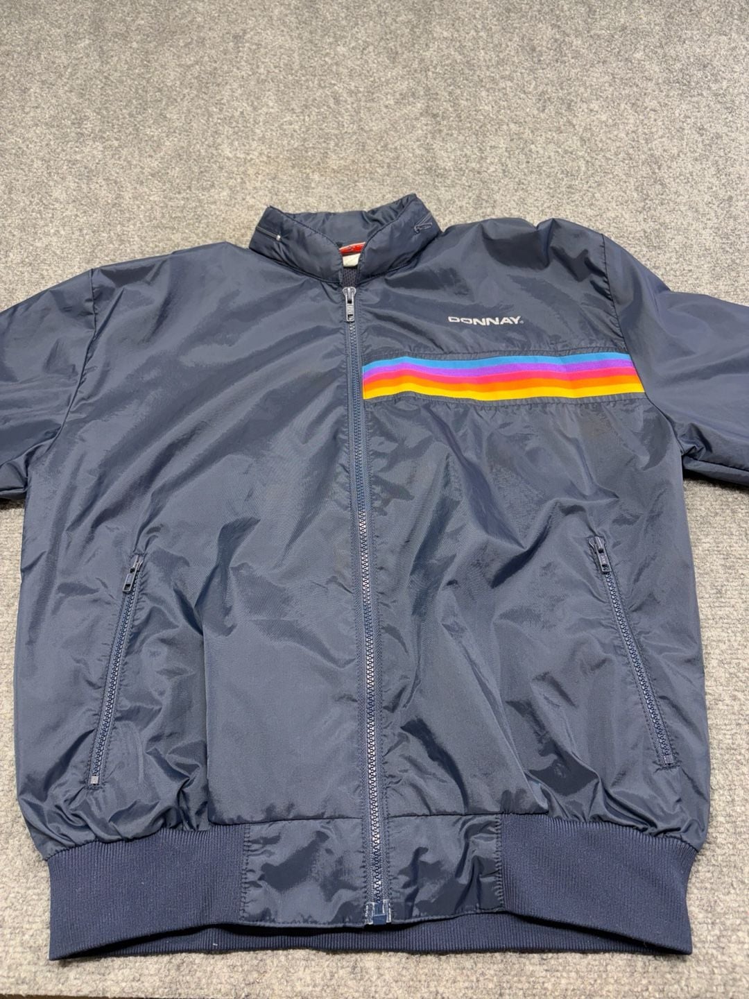 Donnay Rainbow Stripe Windbreaker Size M Navy Nylon Vintage Jacket 3