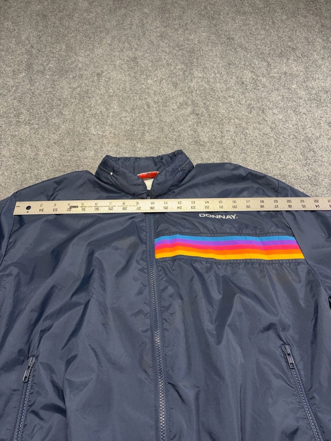 Donnay Rainbow Stripe Windbreaker Size M Navy Nylon Vintage Jacket 10