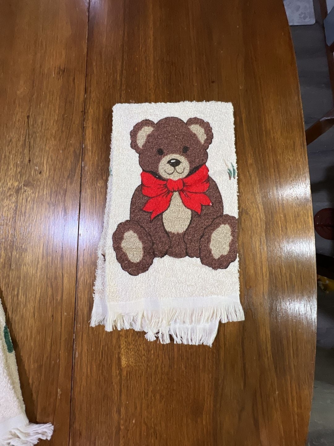 Cannon Teddy Bear Bath Towel Set Beige Red Bow Vintage 3
