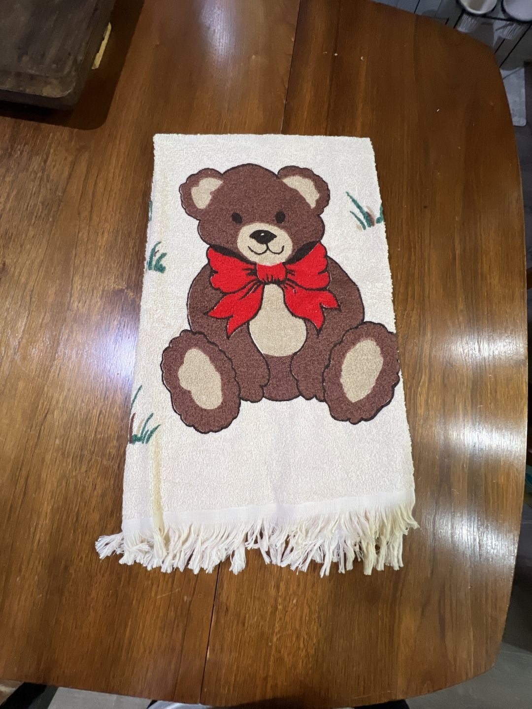 Cannon Teddy Bear Bath Towel Set Beige Red Bow Vintage 5