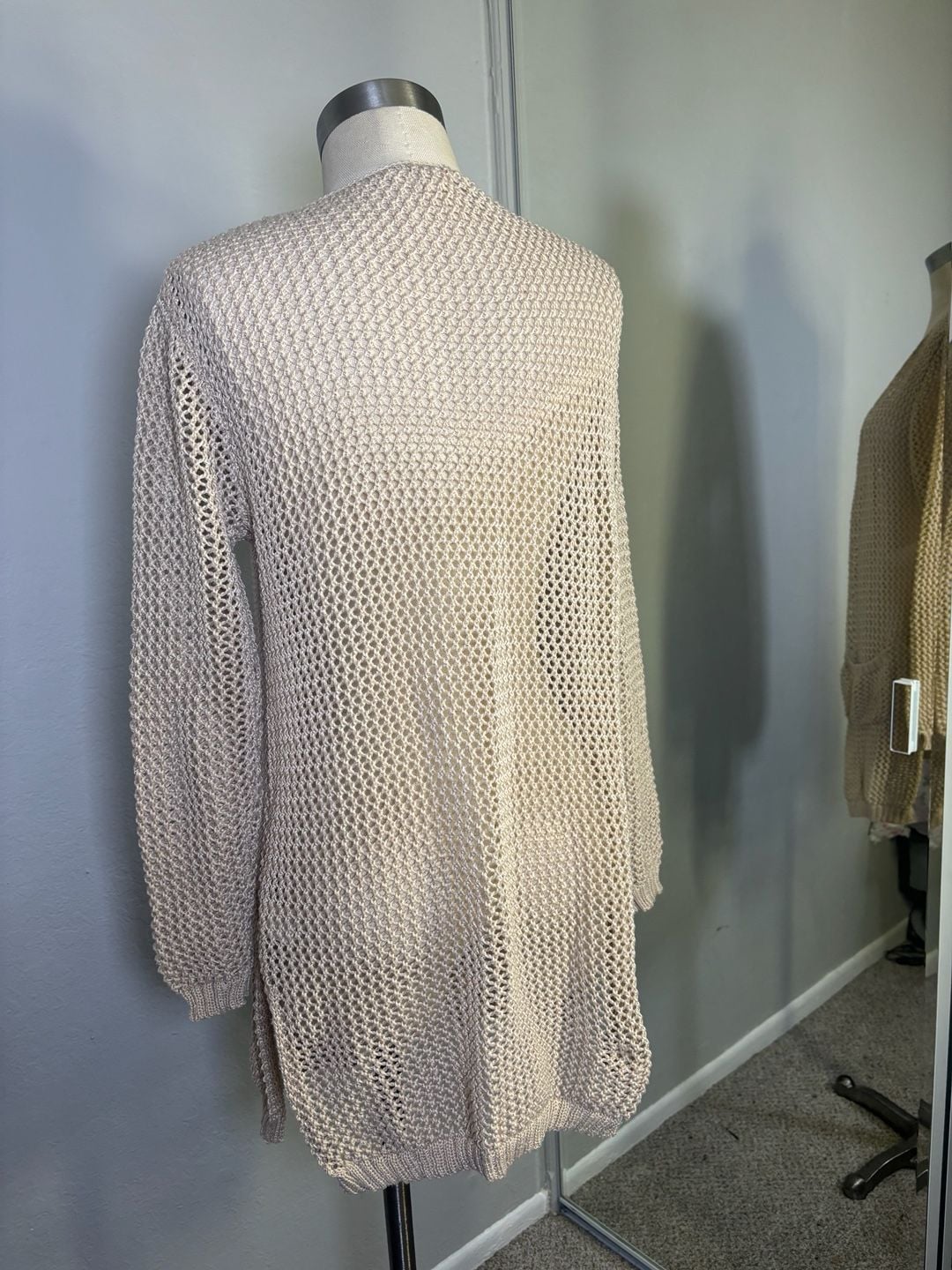 Ganji Open Front Knit Cardigan Size S Beige Mesh Sweater with Pockets 4