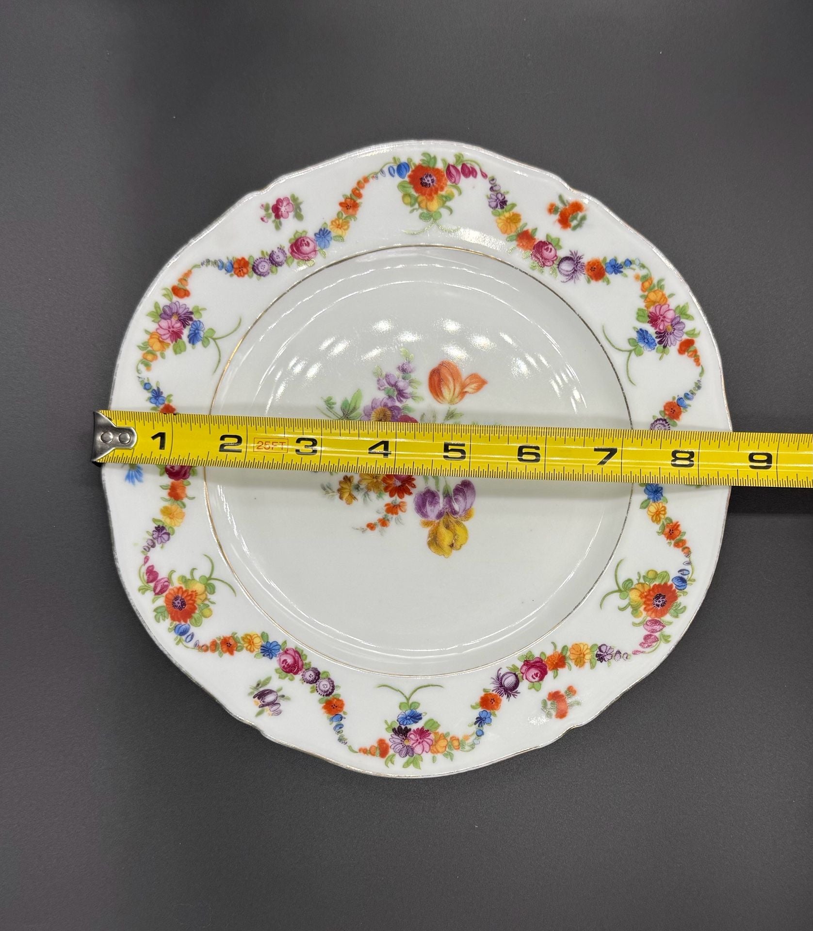 Epiag Czechoslovakia Porcelain Floral Garland Bouquet Gold Trim Salad Plate 3
