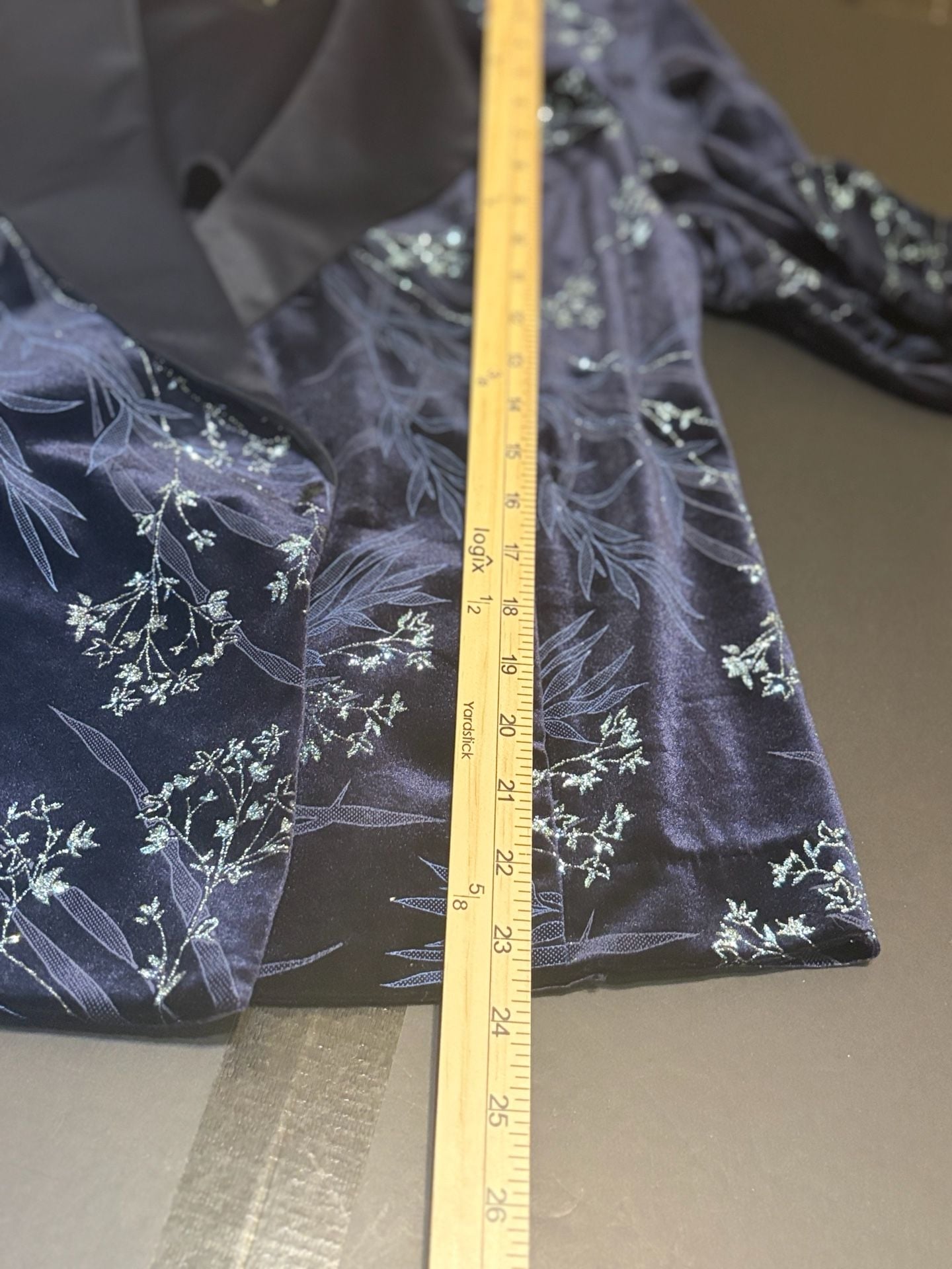 R&M Richards Velvet Blazer Petite Navy Blue GlitterFloral 7