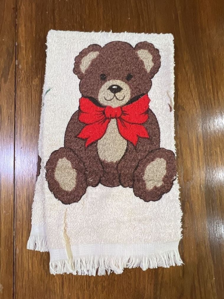 Cannon Teddy Bear Bath Towel Set Beige Red Bow Vintage 2