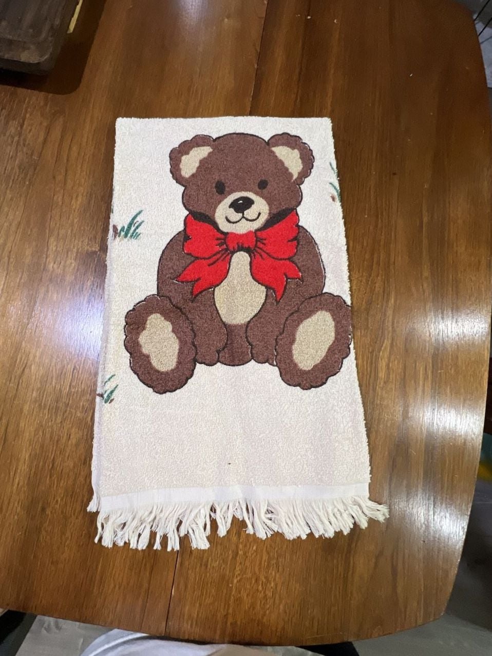 Cannon Teddy Bear Bath Towel Set Beige Red Bow Vintage 4