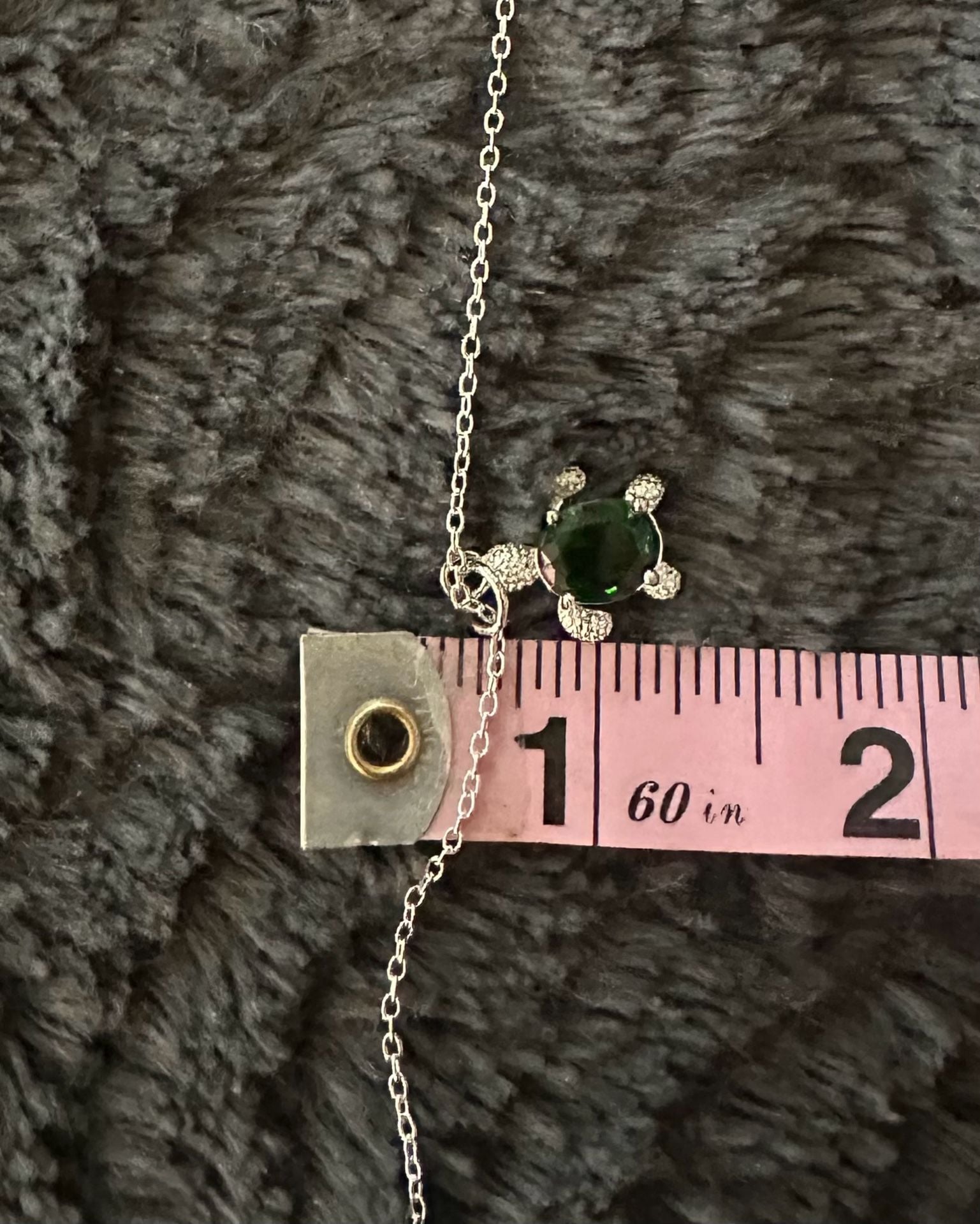 Sterling Silver Sea Turtle Necklace with Green Gemstone Shell and White Cubic 3