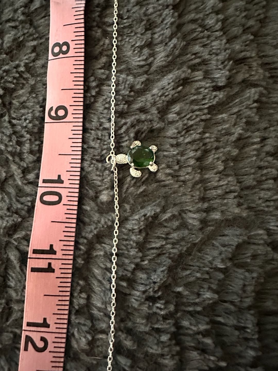 Sterling Silver Sea Turtle Necklace with Green Gemstone Shell and White Cubic 4