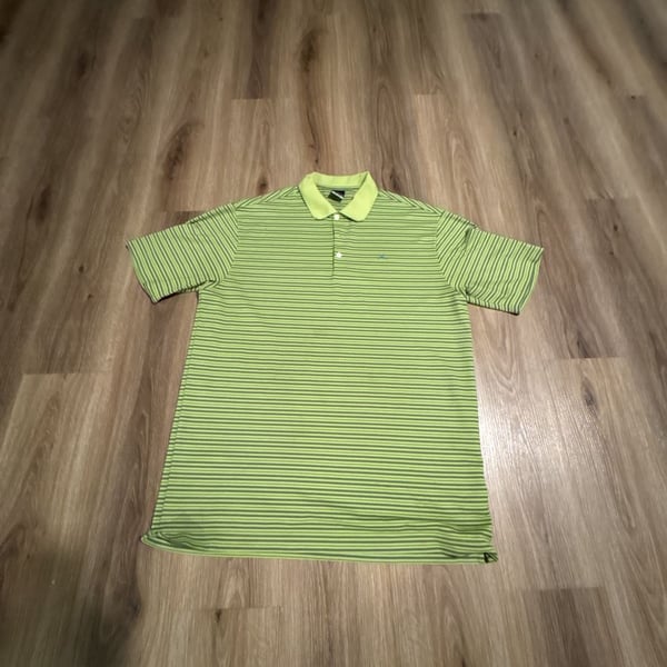 Nike Golf Polo Shirt Size XL Green Blue Striped Dri-Fit UV