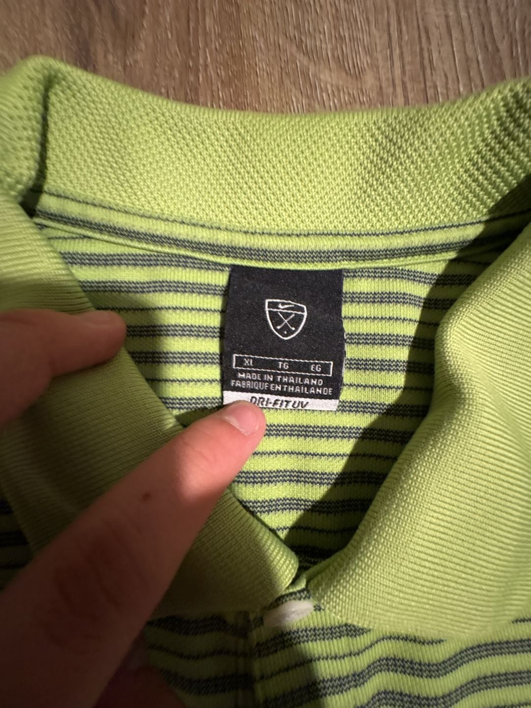 Nike Golf Polo Shirt Size XL Green Blue Striped Dri-Fit UV 3