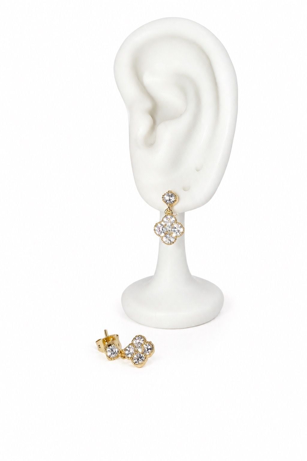 14K Gold Filled Crystal Clover Drop Earrings 2