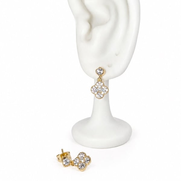 14K Gold Filled Crystal Clover Drop Earrings