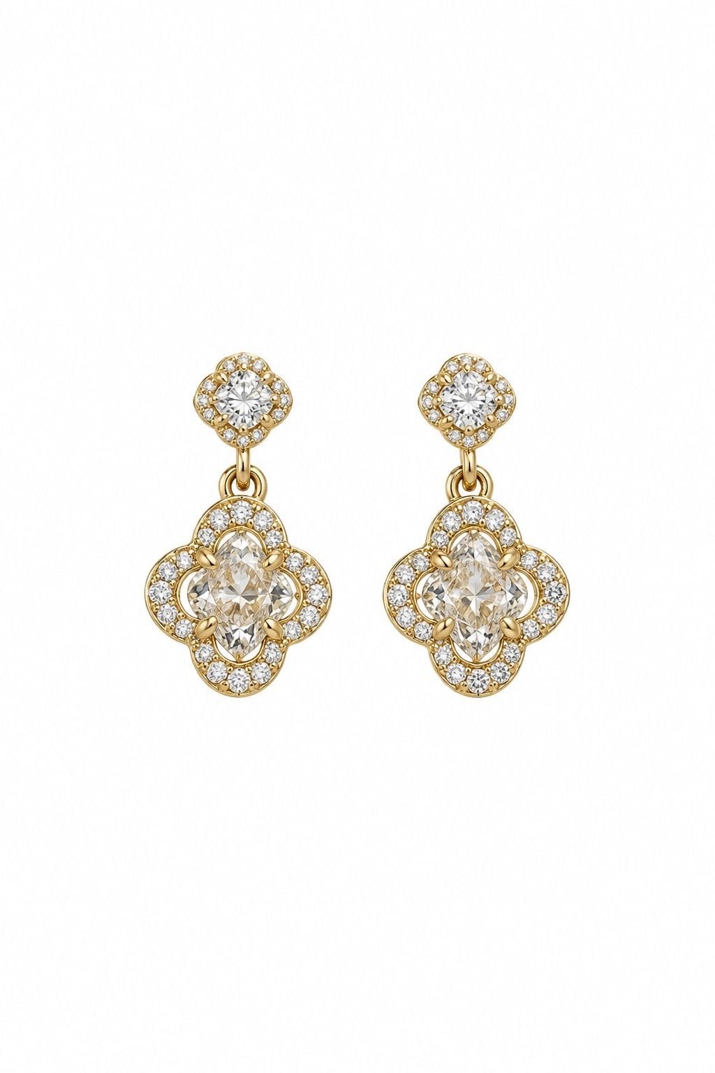 14K Gold Filled Crystal Clover Drop Earrings 3