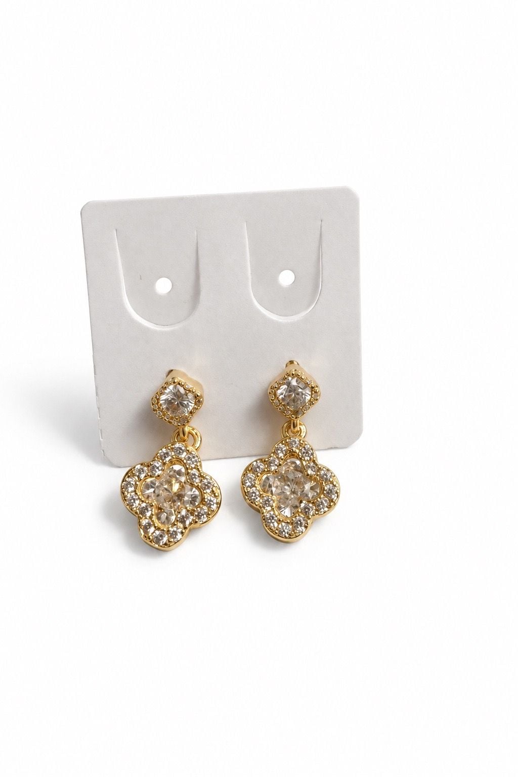 14K Gold Filled Crystal Clover Drop Earrings 4