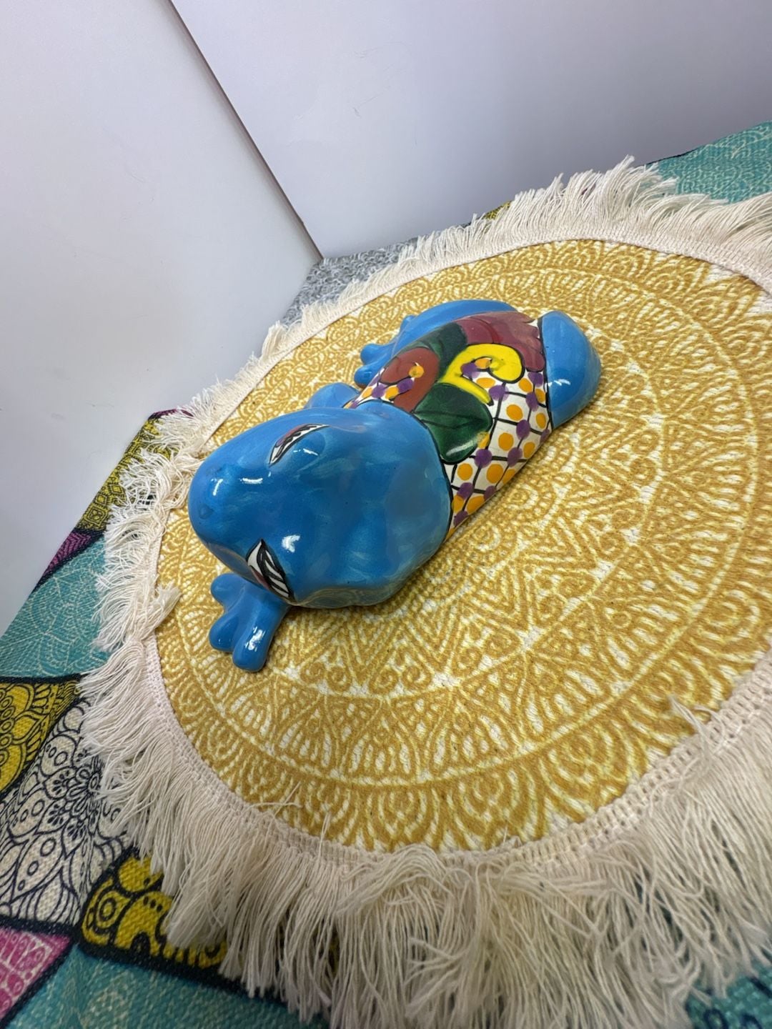 Talavera Venecia Mexico Ceramic Frog Wallhanging Multicolor Folk Art Figurine 2