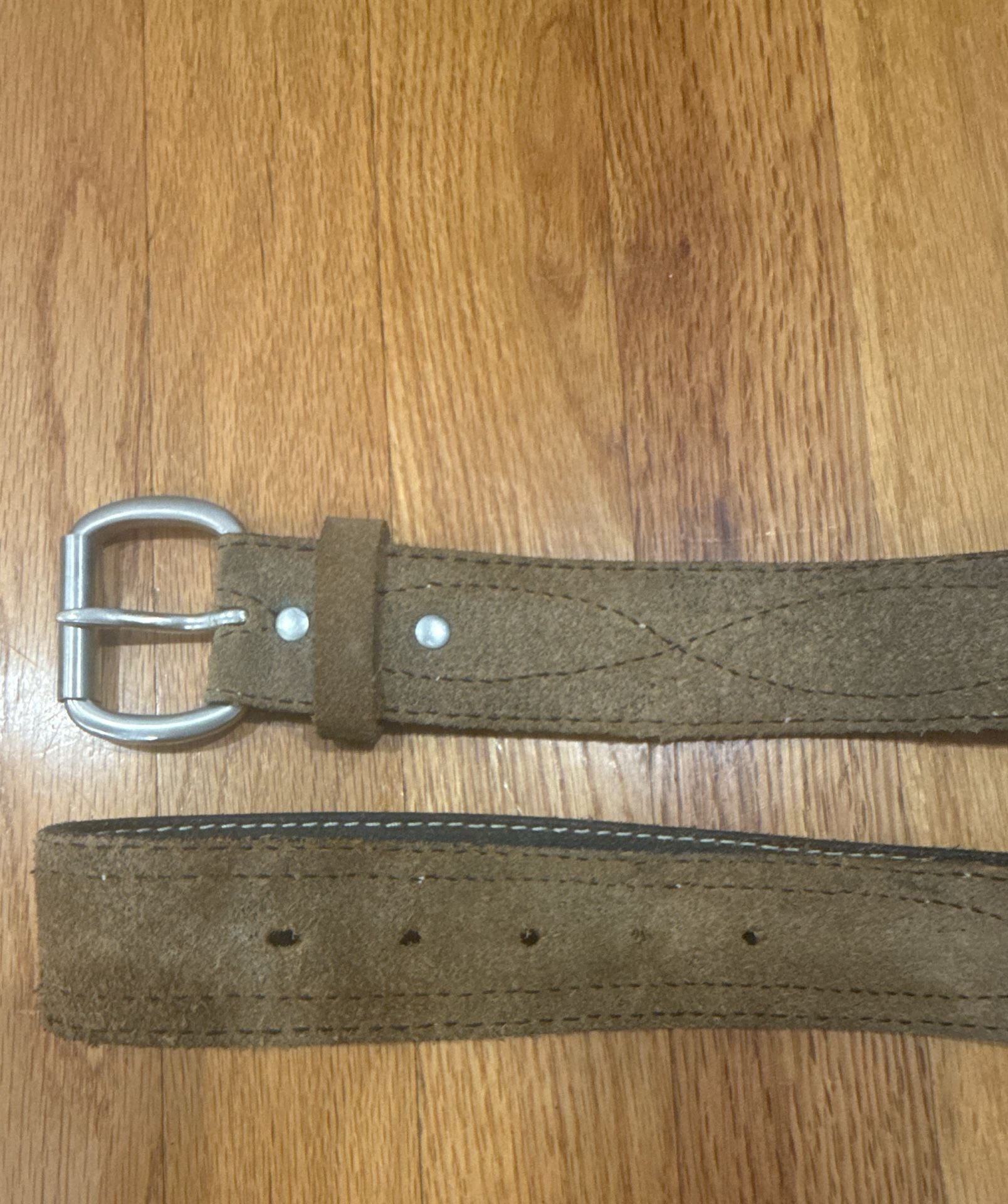 Vintage Leather & Suede Brown Belt Men's Sz 44 Silver Buckle Western City 70s 2