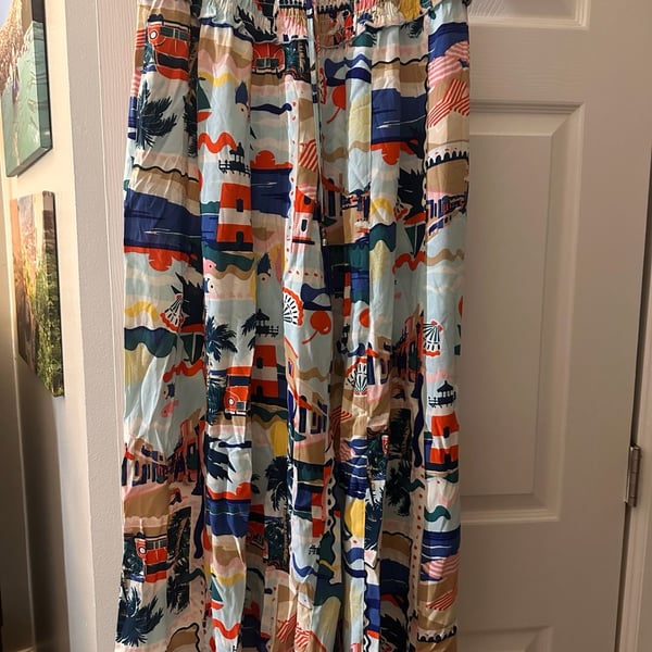 Cato Hi-Rise Smocked Elastic Waist Pants Size L Multi Color Print