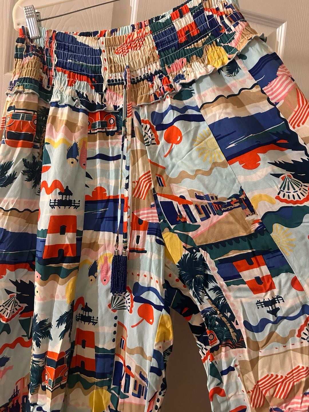 Cato Hi-Rise Smocked Elastic Waist Pants Size L Multi Color Print 2