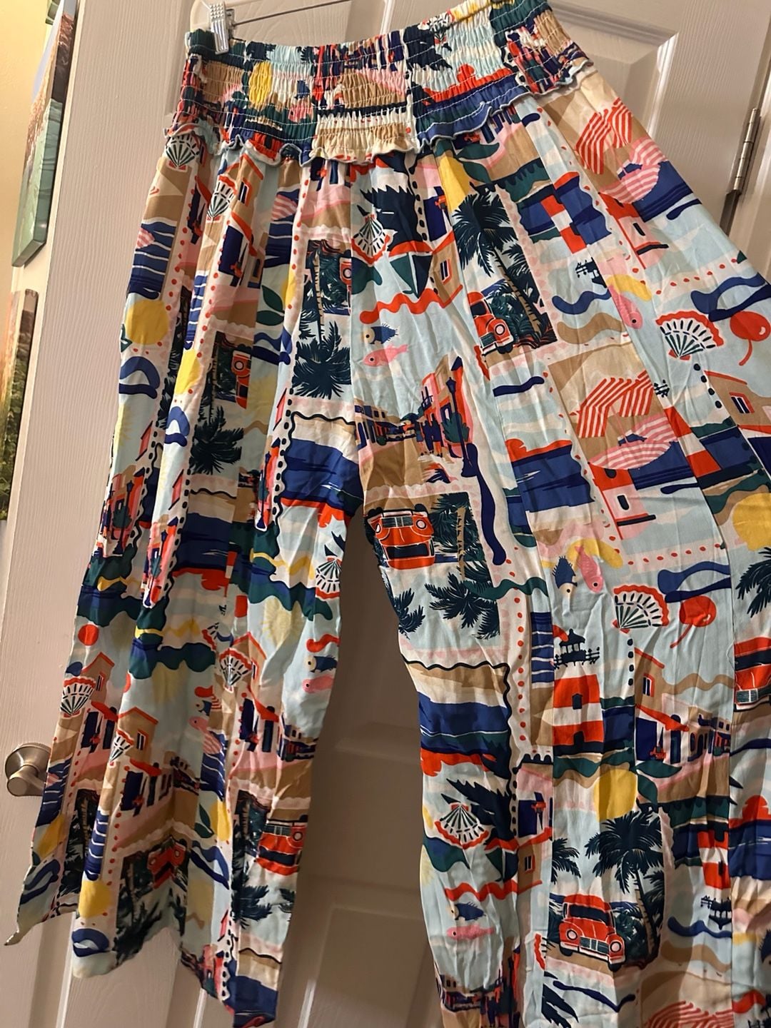 Cato Hi-Rise Smocked Elastic Waist Pants Size L Multi Color Print 3