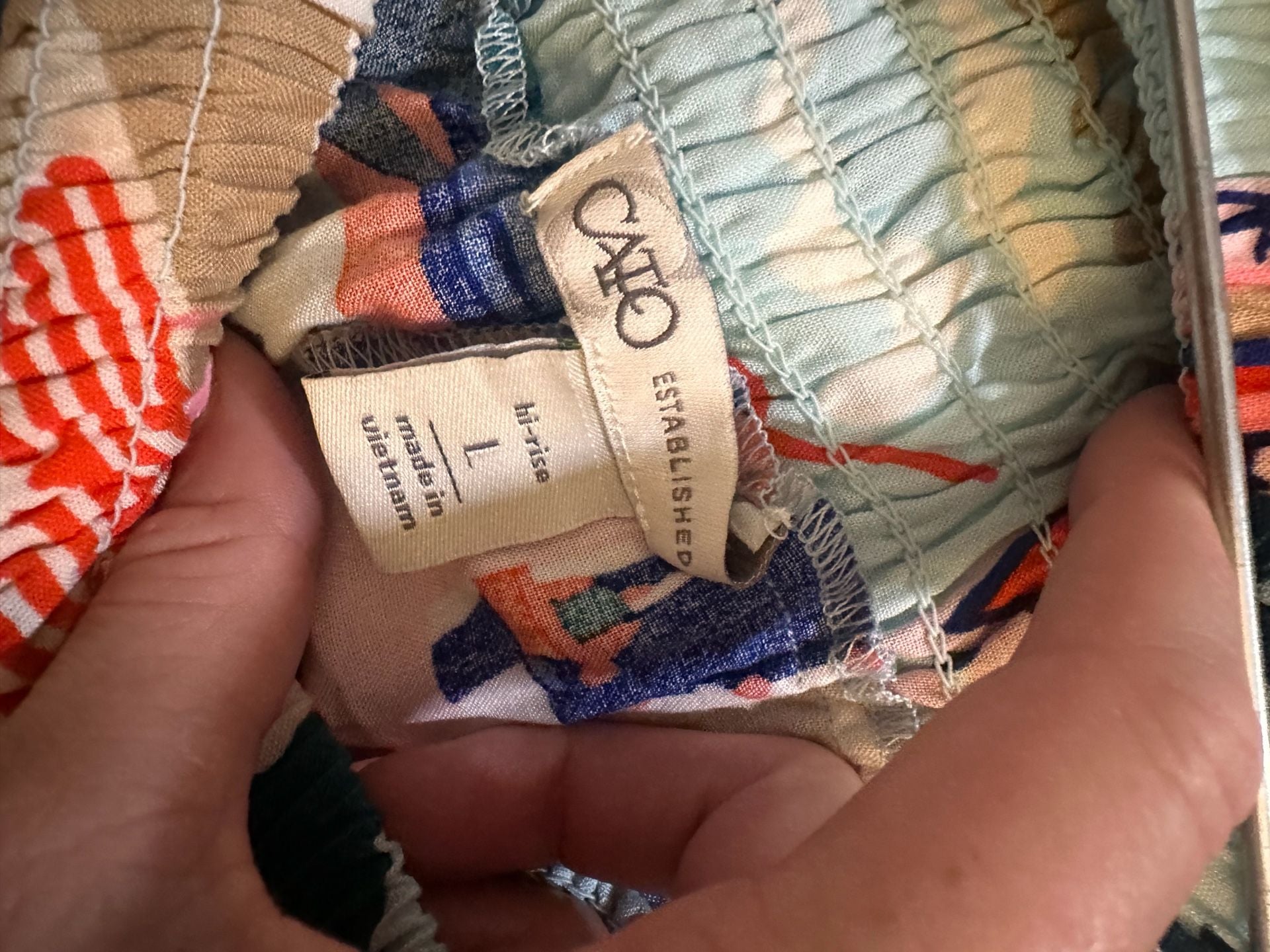 Cato Hi-Rise Smocked Elastic Waist Pants Size L Multi Color Print 4