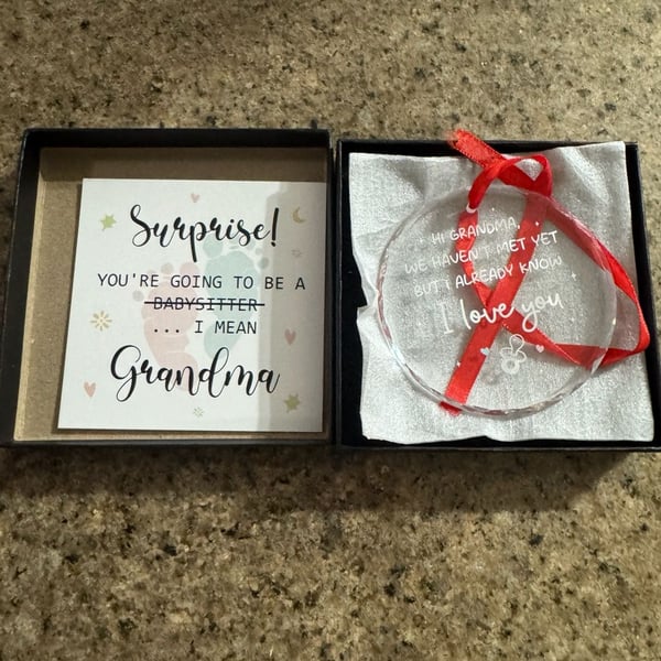 Grandma Pregnancy Announcement Glass Ornament