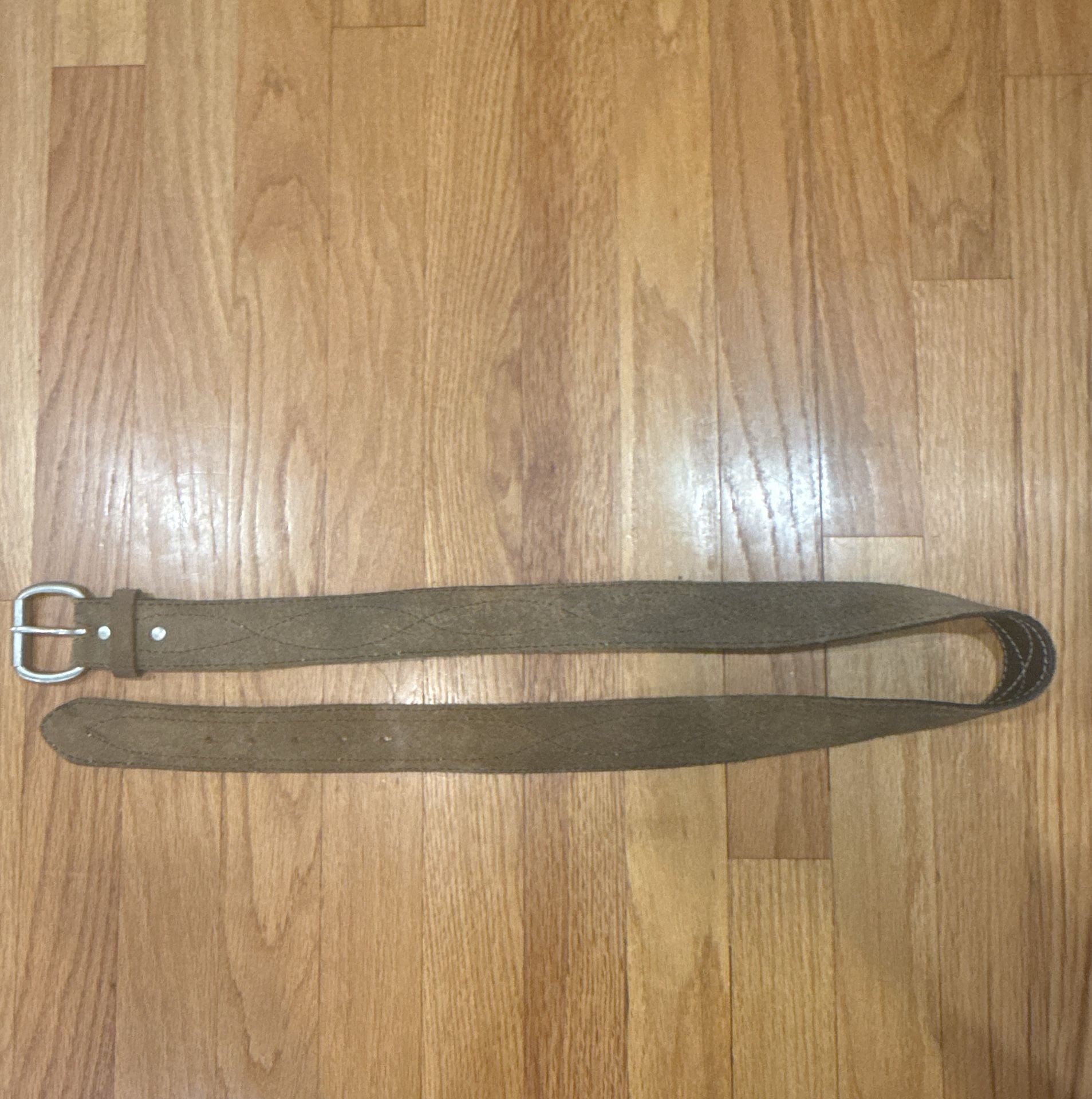 Vintage Leather & Suede Brown Belt Men's Sz 44 Silver Buckle Western City 70s 4