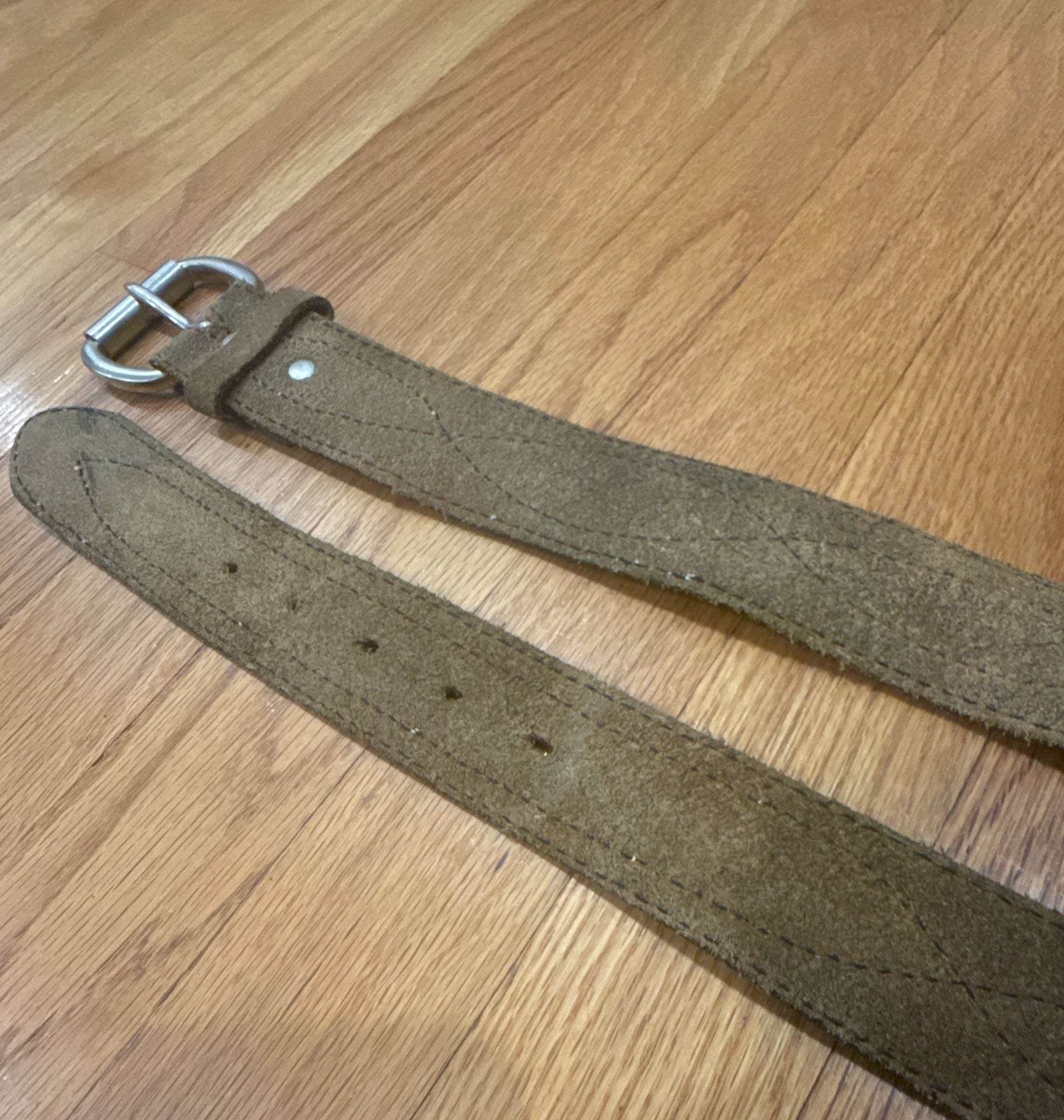 Vintage Leather & Suede Brown Belt Men's Sz 44 Silver Buckle Western City 70s 5