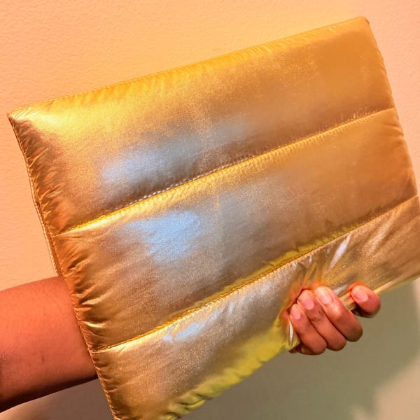 Hermes Metallic Gold Puffer Clutch Bag