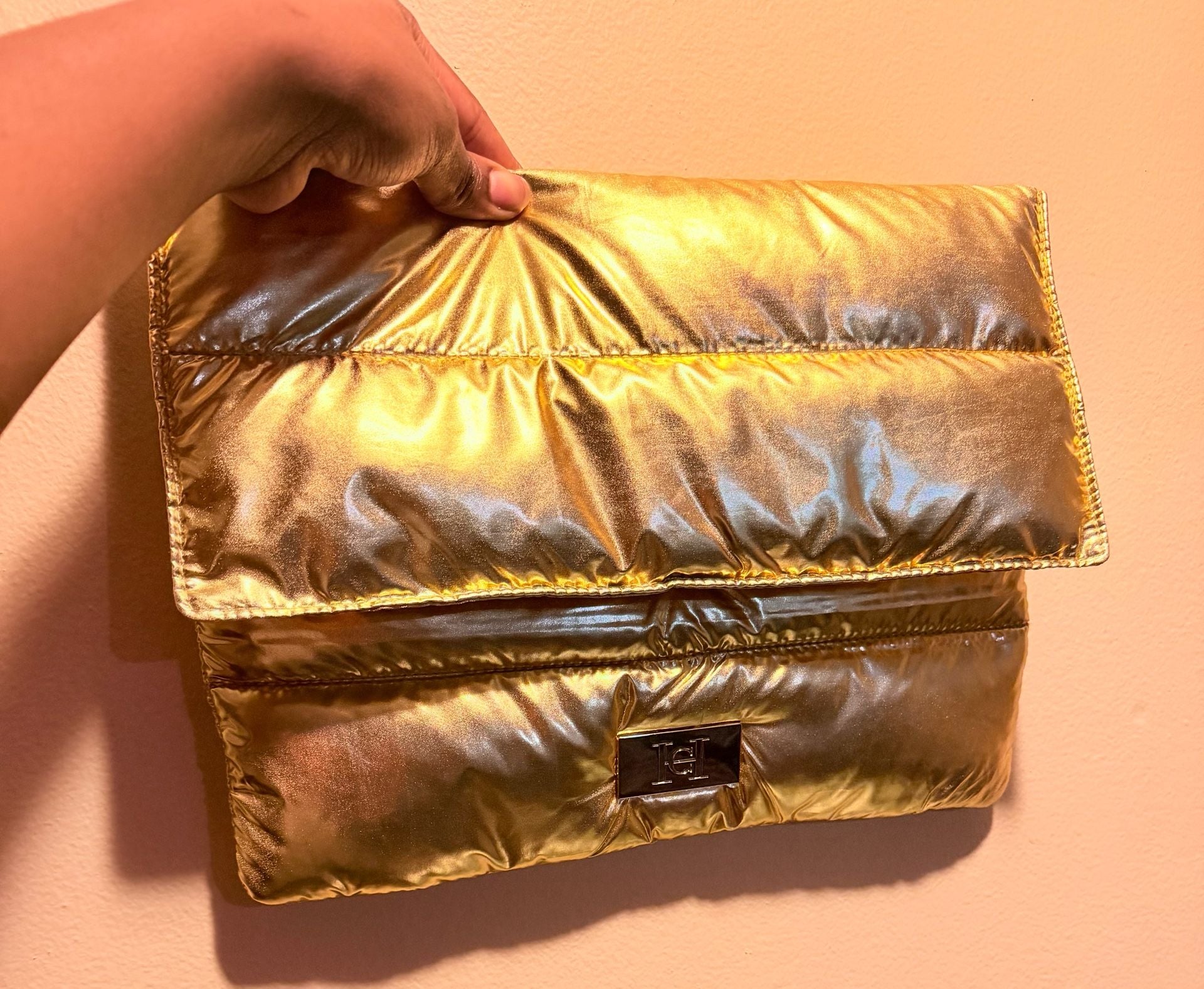Hermes Metallic Gold Puffer Clutch Bag 11